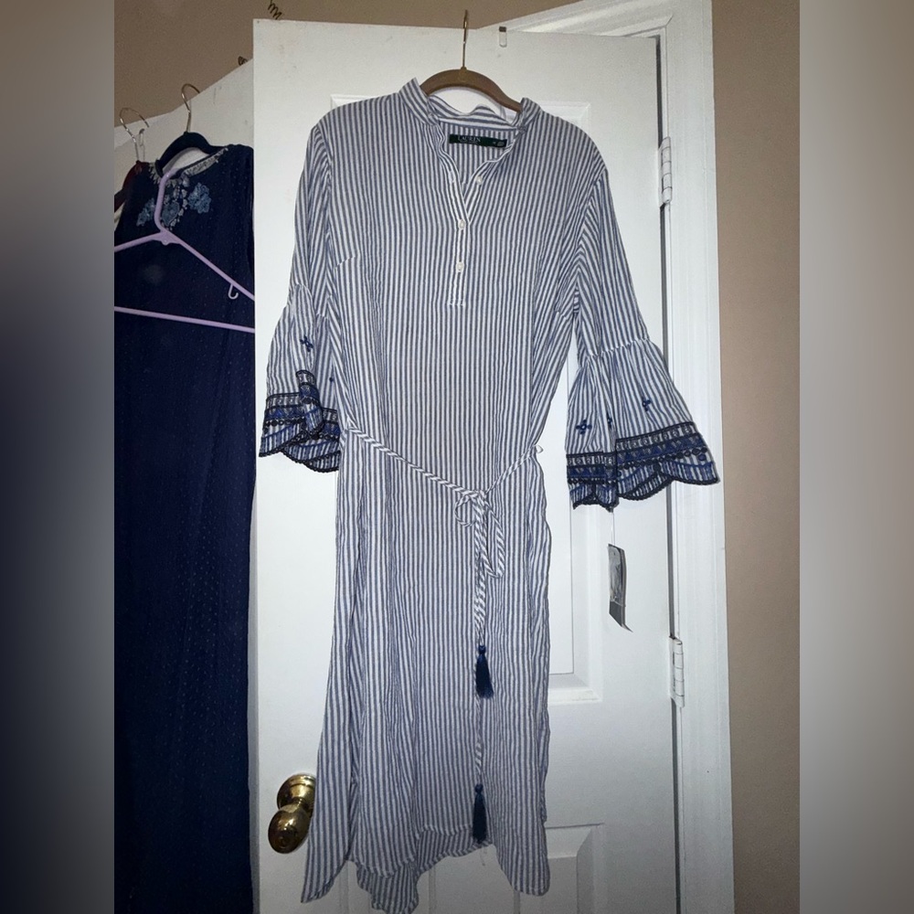 Ralph Lauren Blue and White Striped Dress with Navy Lace - Picture 7 of 7